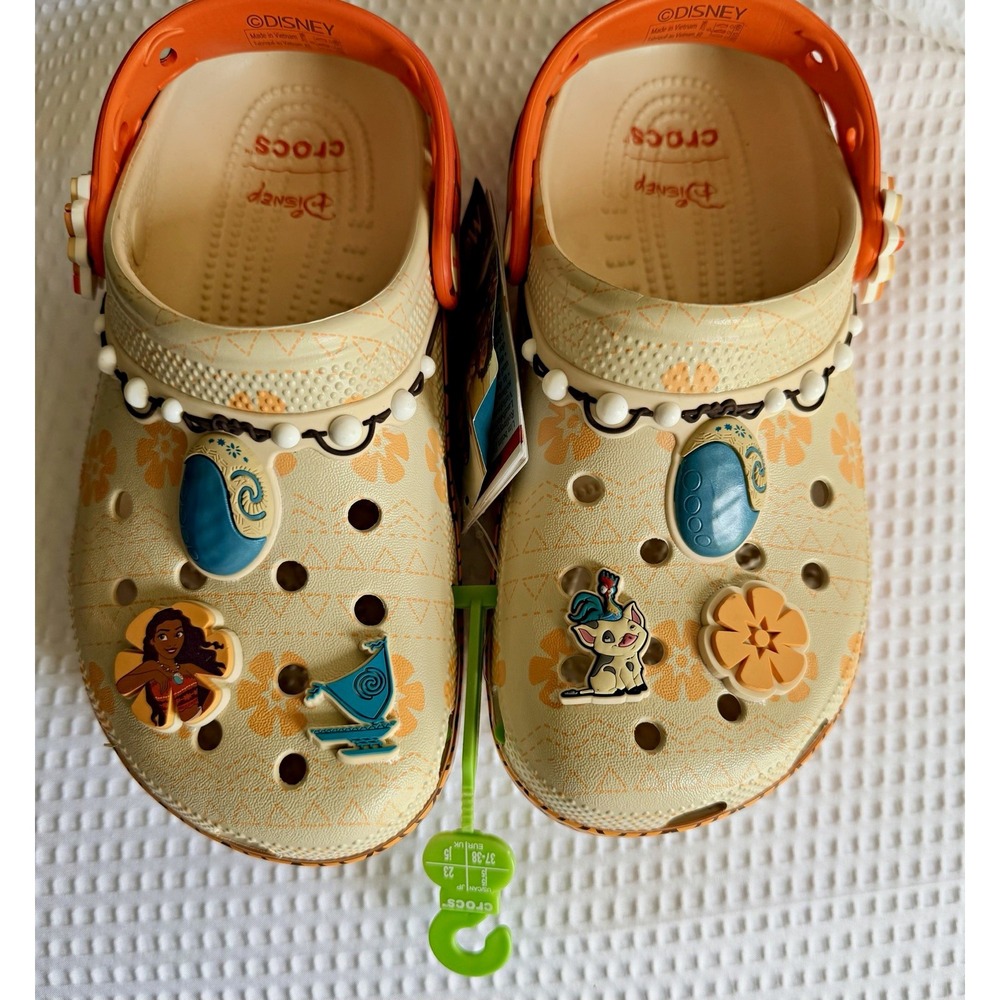 Crocs Disney Moana Classic Clog Beige/Orange Unisex Kids Slip On Size J5